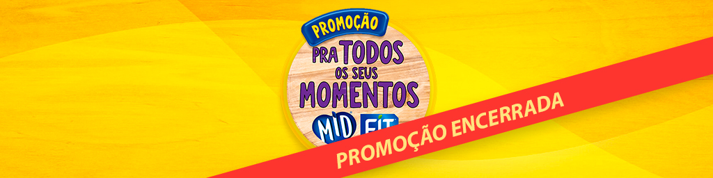 Imagem de uma placa de madeira contedo os dizeres dentro dele: "Promoção para todos os seus momentos" e os logotipos da carca MID e FIT; a frente há uma faixa com o alerta: "Promoção Encerrada"