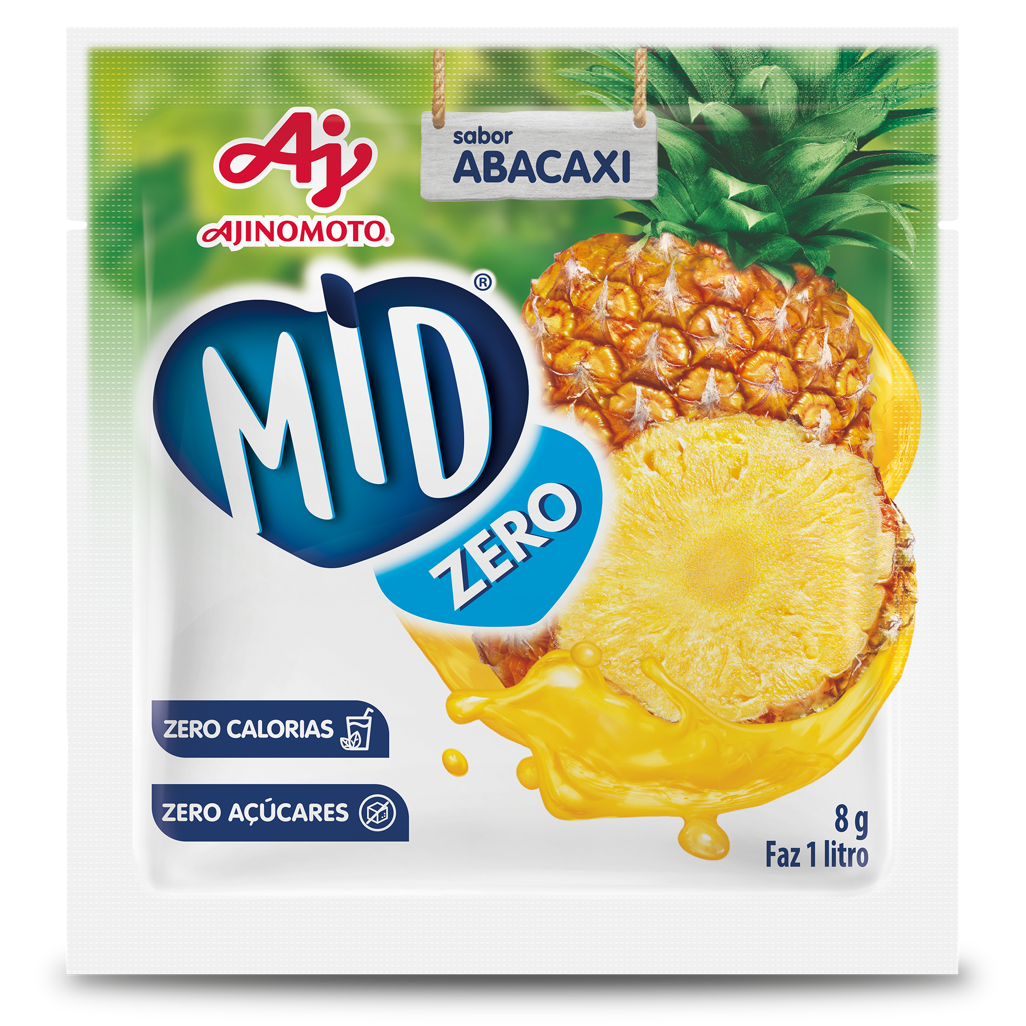 Embalagem de 8 gramas de suco MID Zero Abacaxi