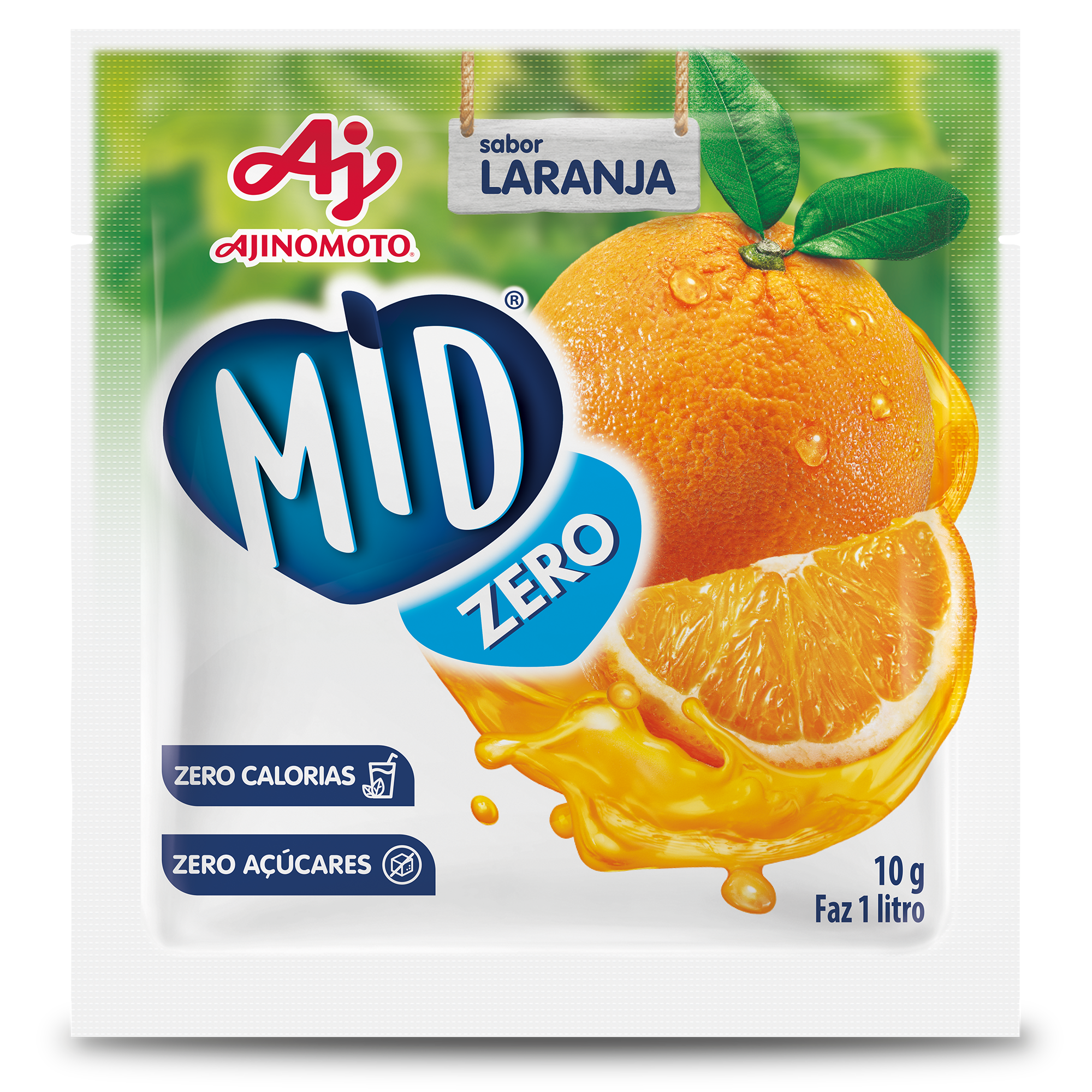 Embalagem de 8 gramas de suco MID Zero Laranja