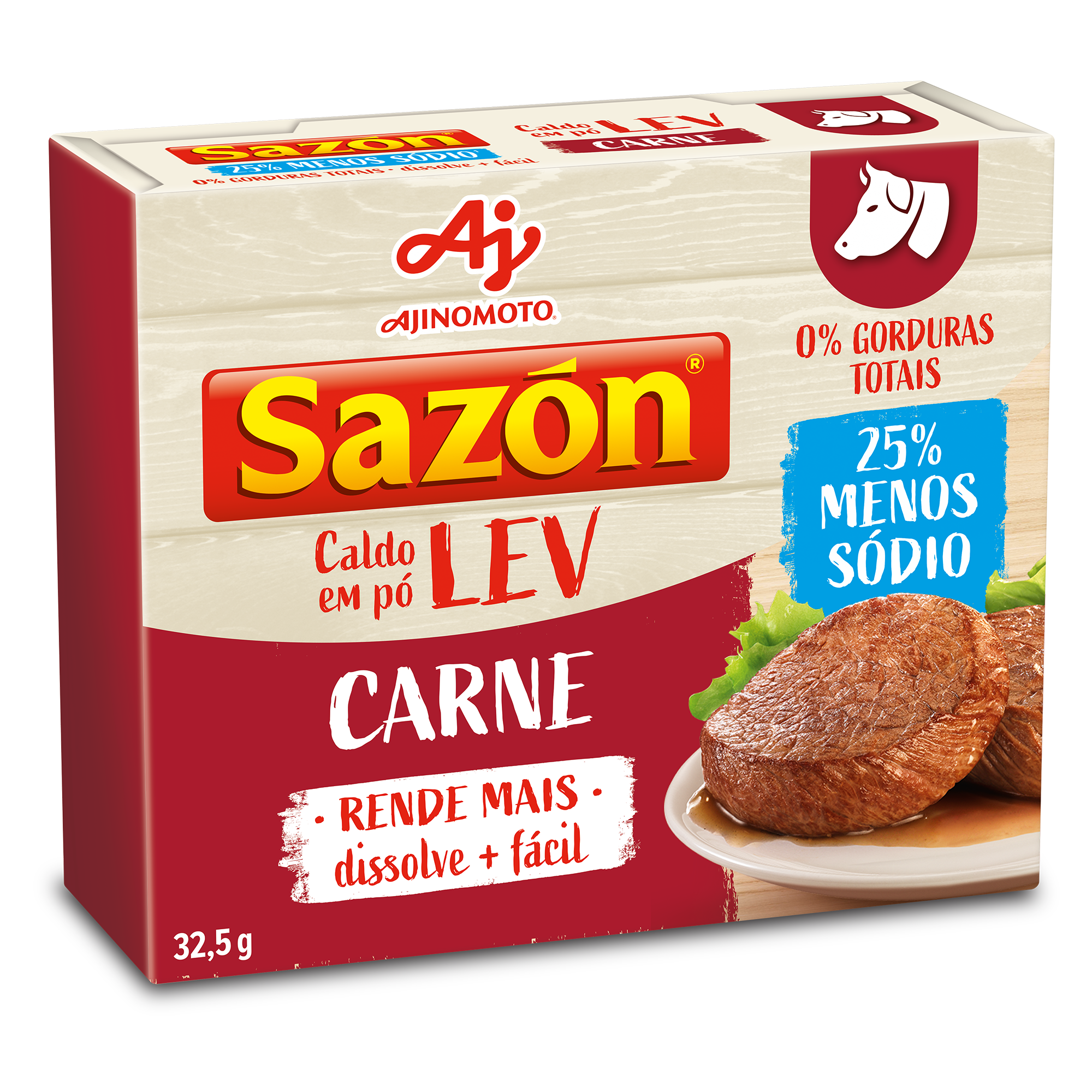 Embalagem do caldo em pó Lev sabor Carne