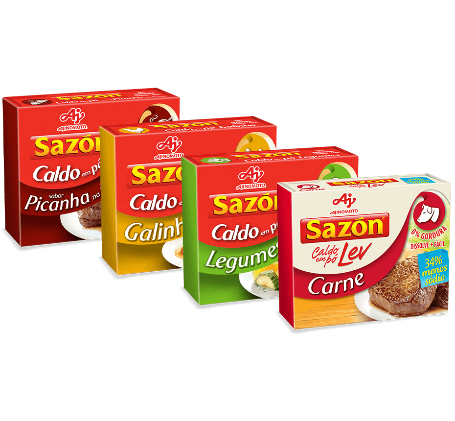 Embalagens dos produtos da linha de Caldo em Pó Sazón