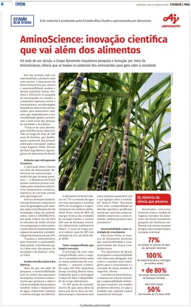 Notícia AminoScience: inovação científica que vai além dos alimentos